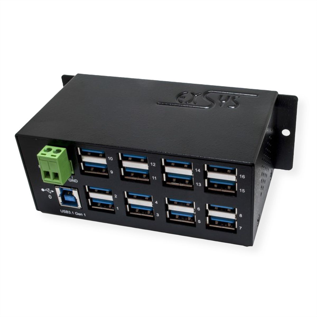 EXSYS EX-1113HMS 16 port USB 3.0/3.1(Gen1) HUB Din-Rail-Kit 15KV ESD Überspannungs-Schutz