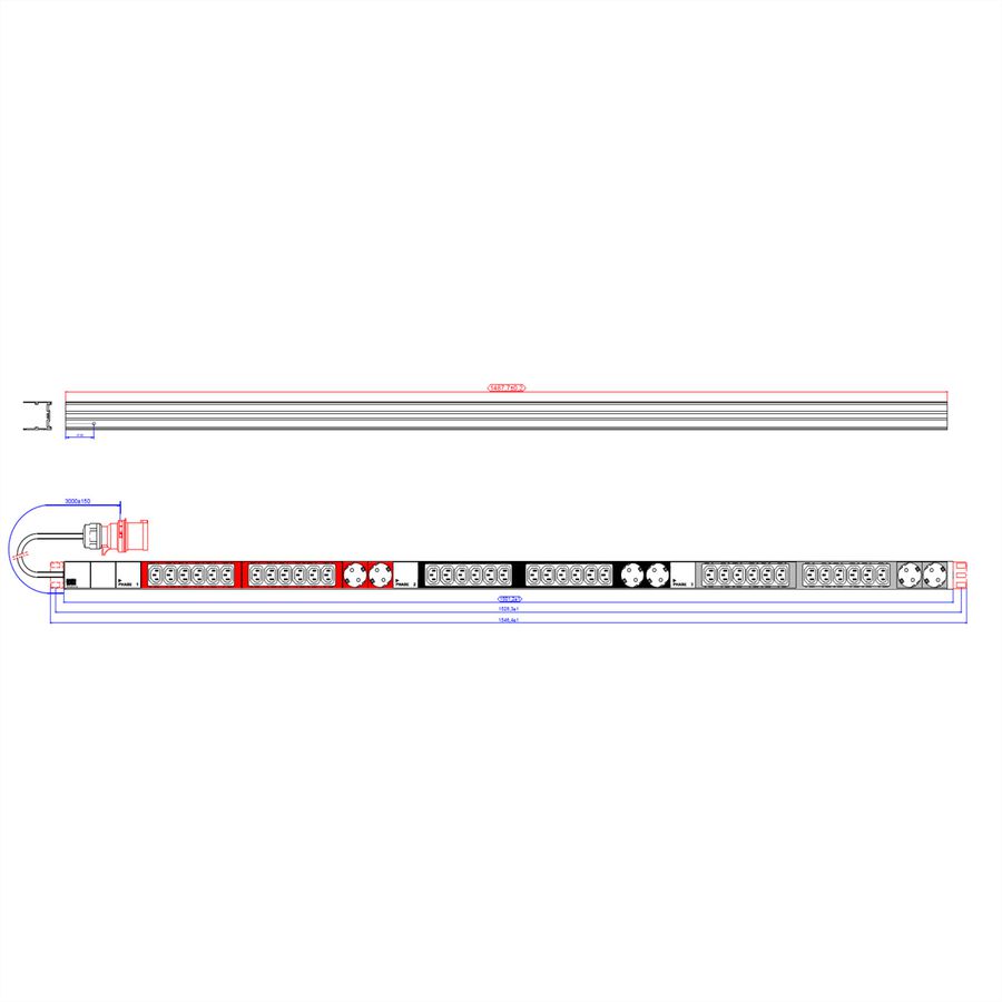 BACHMANN IT PDU ALU 1HE 36x C13 6x Schutzkontakt CEE 3x 32A rot