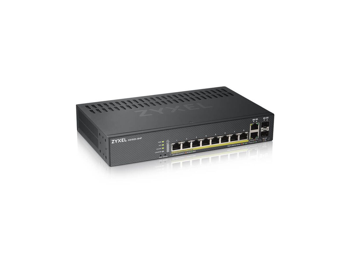 Zyxel GS1920-8HPV2 Managed Gigabit Ethernet (10/100/1000) Schwarz Power over Ethernet (PoE)