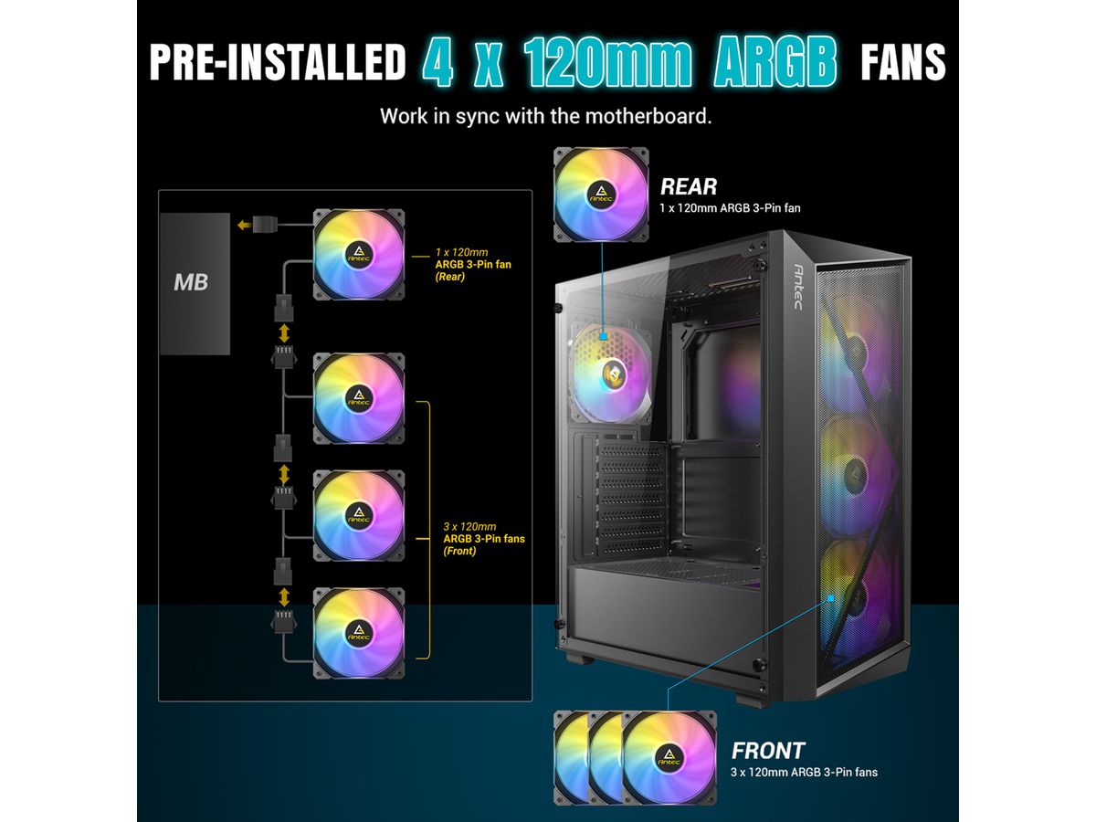 ANTEC AX67 ARGB PC Gehäuse Midi Tower Gaming ATX, schwarz