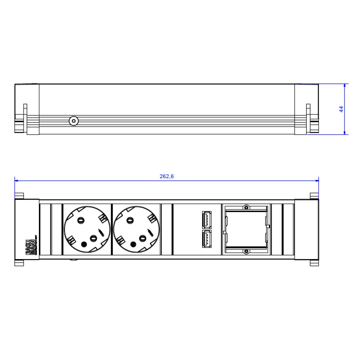 BACHMANN CONFERENCE TOP FRAME Medium Einsatz, 2x Schutzkontakt, 2x USB Charger, 1x ABD
