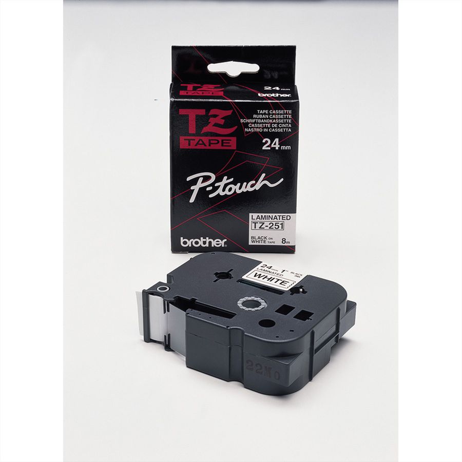 BROTHER TZe-251 Schriftband 24 mm laminiert weiss/schwarz