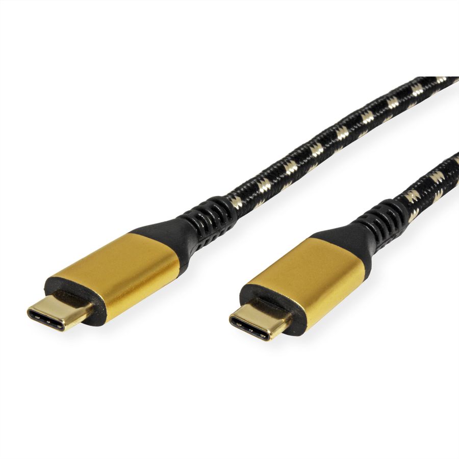ROLINE GOLD USB4 Gen3x2 Kabel, C–C, ST/ST, 8K UHD-2, 40Gbit/s, 100W, schwarz / gold, 2 m