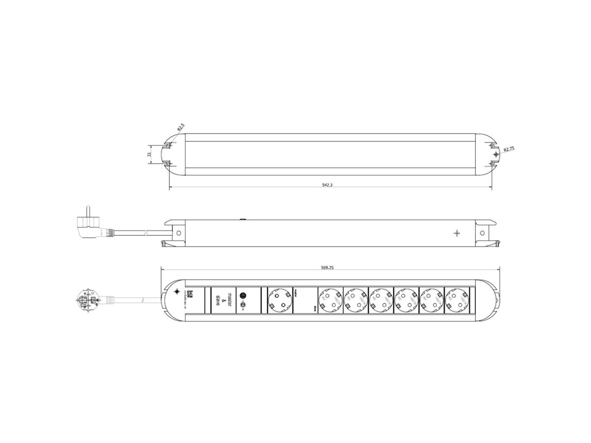 BACHMANN PRIMO Steckdosenleiste 6+1x Schutzkontakt, Master & Slave, Aluminium, 1,75 m