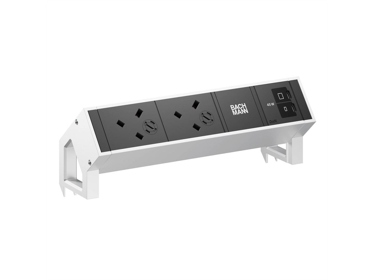 BACHMANN DESK2 2xUK 1xUSB C/C 45W, L=0,2m INOX