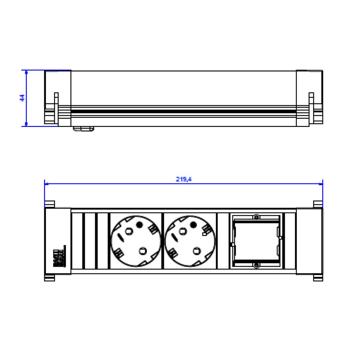BACHMANN POWER FRAME 2xCEE7/3 1xCM, Kunststoffprofil 0,2m GST18