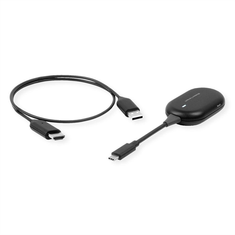 ROLINE Drahtloses P2P-Anzeige-Dongle-Set, Tx+Rx, Wireless USB-C zu HDMI, 1080p, 20 m