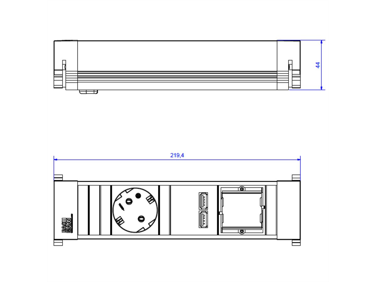 BACHMANN POWER FRAME Small 1x Schutzkontakt 1x USB Charger 1x ABD