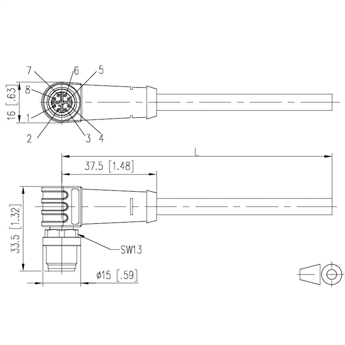METZ CONNECT Anschlussleitung M12 Stecker 8-polig X-kodiert, gewinkelt, 10 m