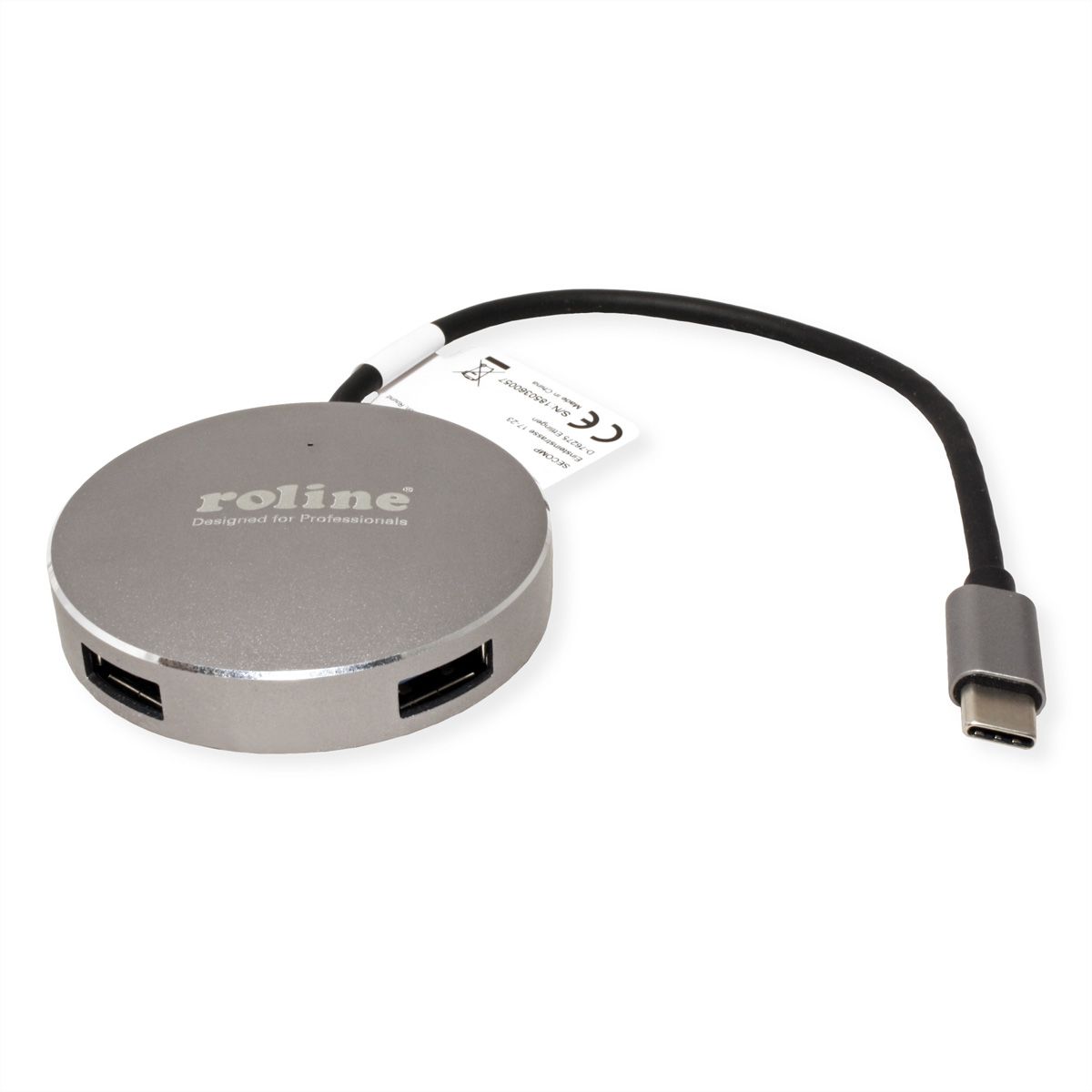 ROLINE USB 3.2 Gen 1 Hub, rund, 4fach, Typ C Anschlusskabel
