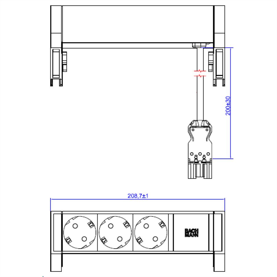BACHMANN DESK2 white 3xCEE7/3 0,2m GST18 RAL9010