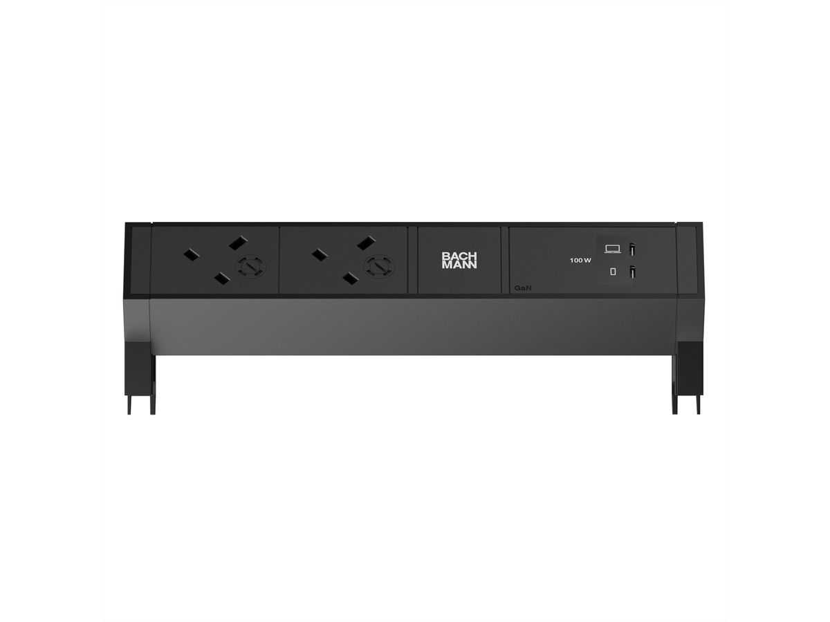 BACHMANN DESK2 2xUK 45° 3,15A, 1xUSB C/C 100W L=0,2m RAL9005