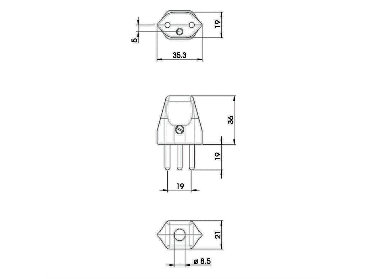 BACHMANN Schutzkontaktstecker, Schweiz CH 10A / 250V weiß