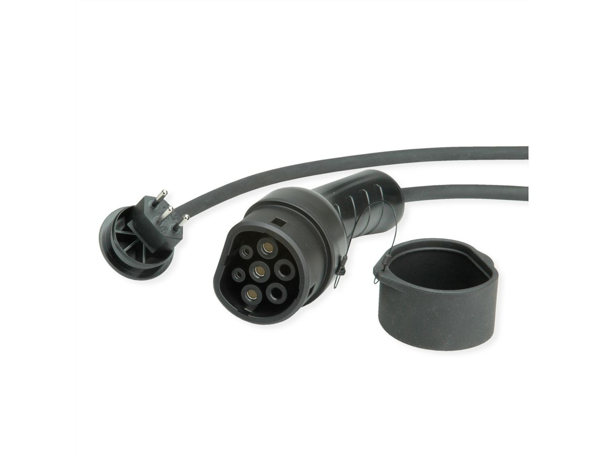 ROLINE Tragbares E-Auto Ladegerät, Typ J & Typ2 Stecker, 1-phasig, Mode 2, 10 A, 2,3 kW, 5 m