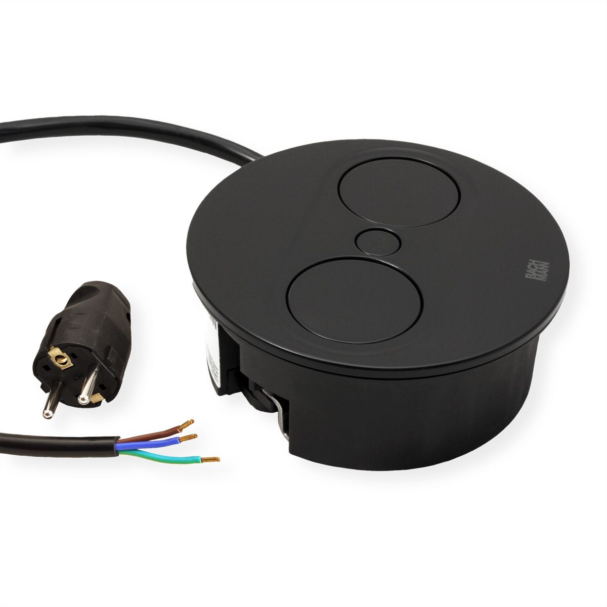 BACHMANN TWIST 2 1xUTE 1xUSB A/C 22W 2,0m AEH RAL9005 30GE rund
