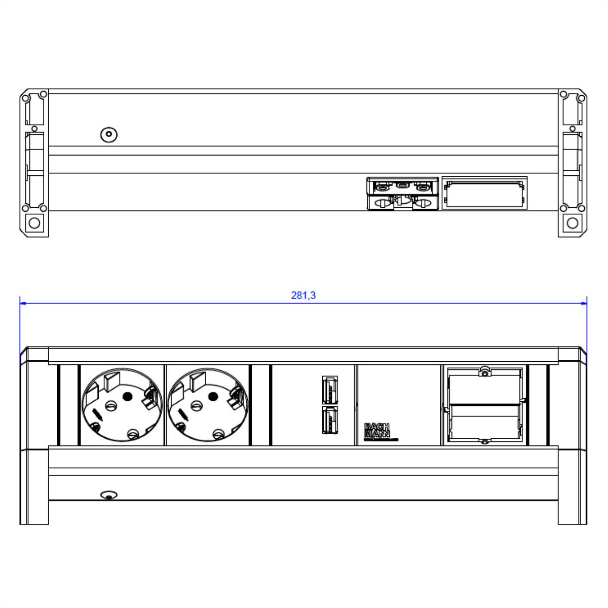 BACHMANN DESK 2x Schutzkontakt 1x USB Charger 1x ABD , GST18 Buchse, 0 m