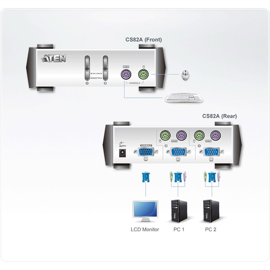 ATEN CS82AC KVM Switch VGA, PS/2, 2 Ports