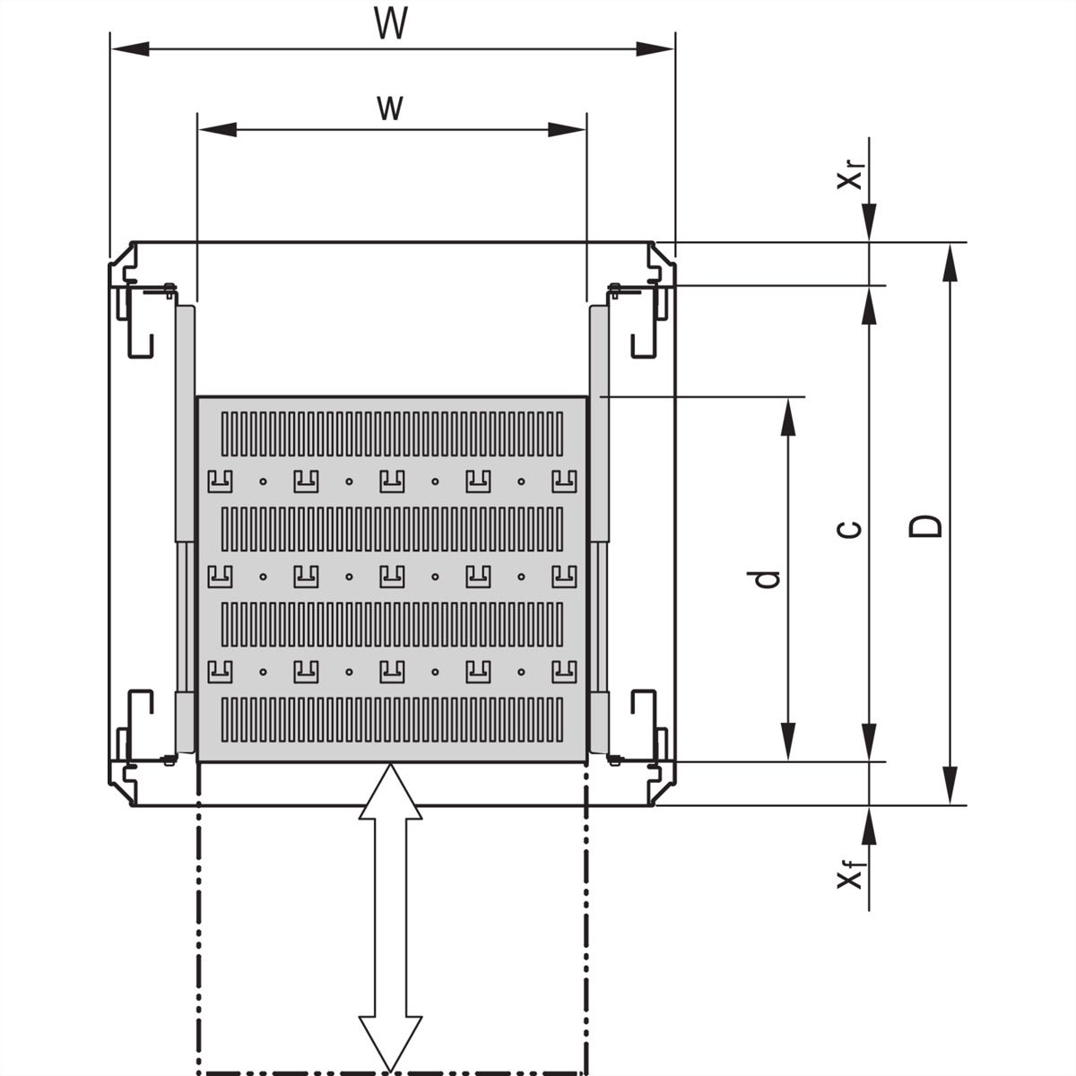 SCHROFF 19''- / Gestell- Fachboden ausziehbar - 19"FA AUS 2HE C=700 RED 7035