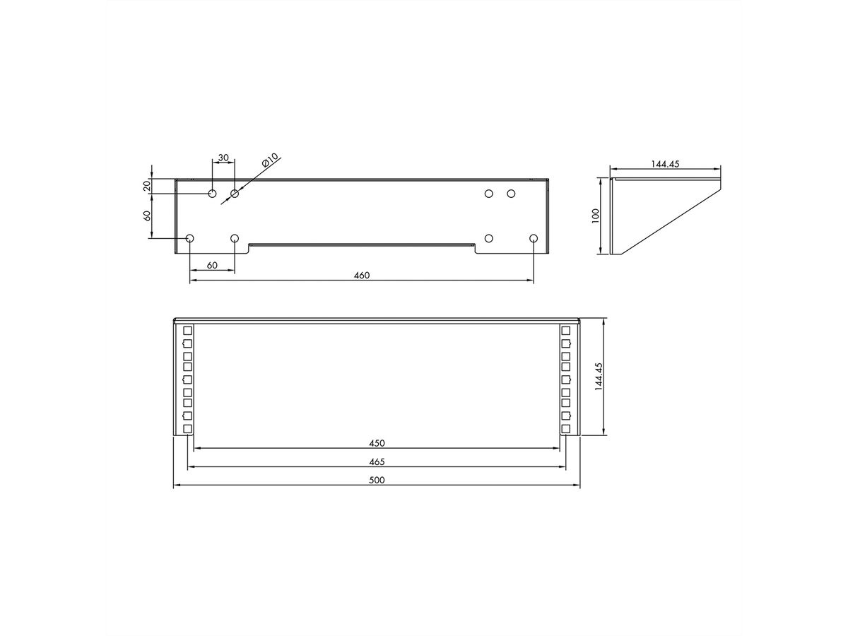 VALUE 19"-Wand-/Untertischhalterung, 3 HE, schwarz