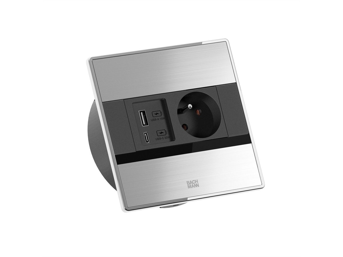 BACHMANN SENSE Edelstahl-Optik 1x UTE, 1x USB A/C L=2,0m AEH