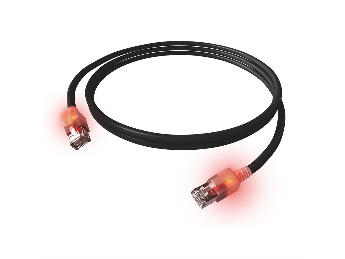 EasyLan DualBoot LED Patchkabel RJ45 S/FTP Kat.6A (Class EA), mit saCon Stecker, LSOH, schwarz, 1,5 m