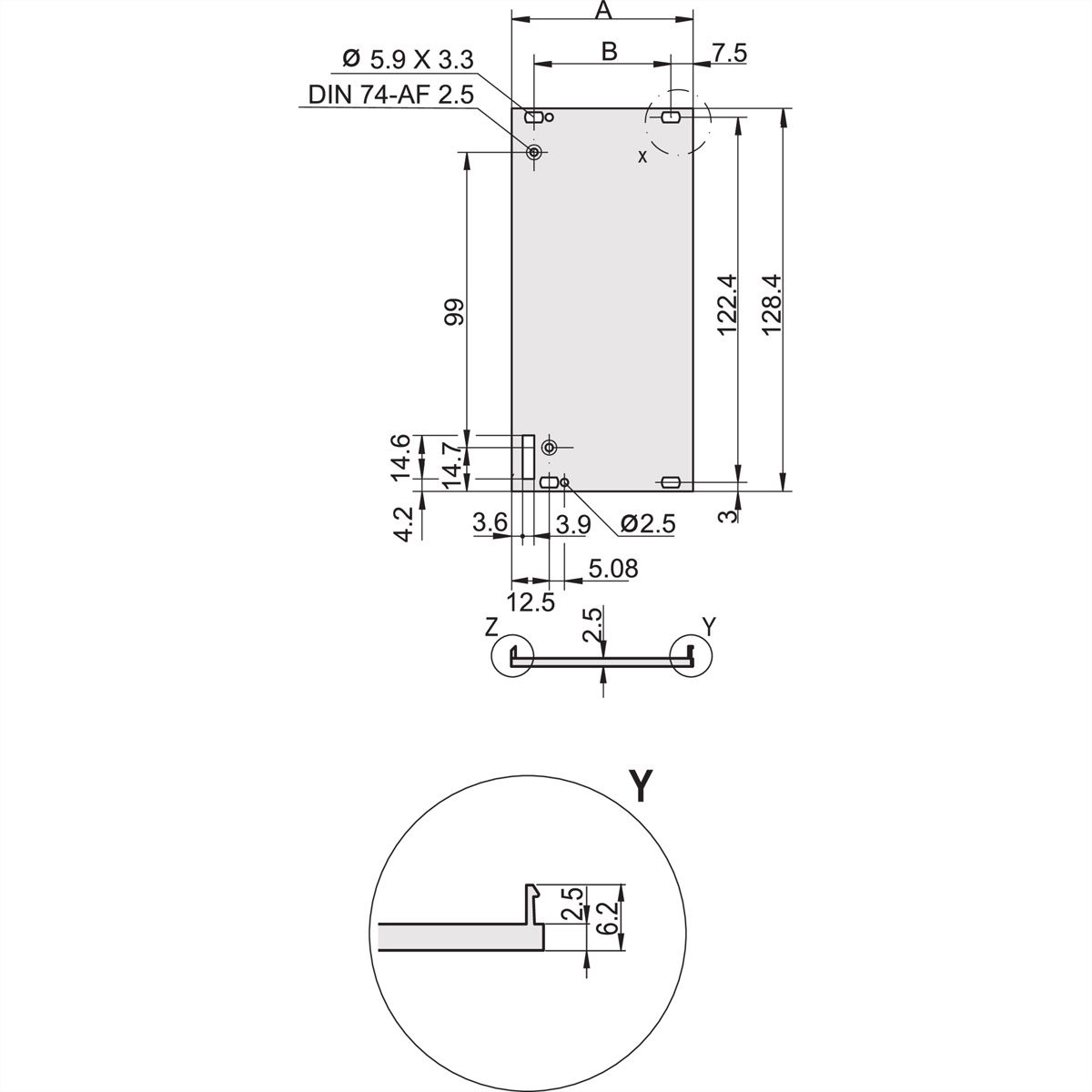 SCHROFF Frontplatte geschirmt für Steckbaugruppe mit Aushebegriff in Trapezform - FRONTPROFIL 3HE 10TE