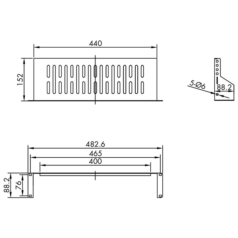 VALUE 19-Zoll-Geräteträger 2 HE, T: 150mm, max. 15 kg, U-Form, schwarz