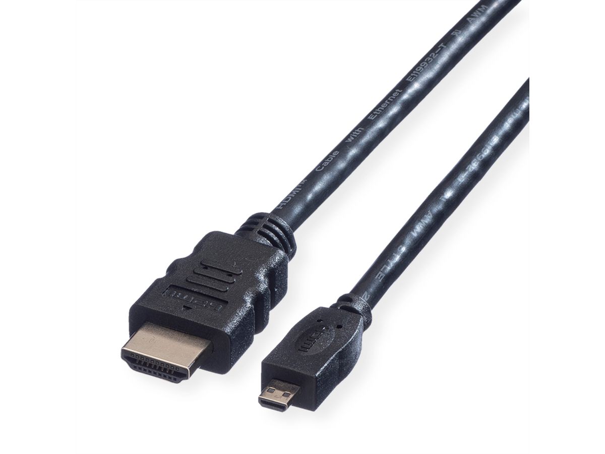 VALUE HDMI High Speed Kabel mit Ethernet, HDMI A ST - Micro HDMI ST, 2 m