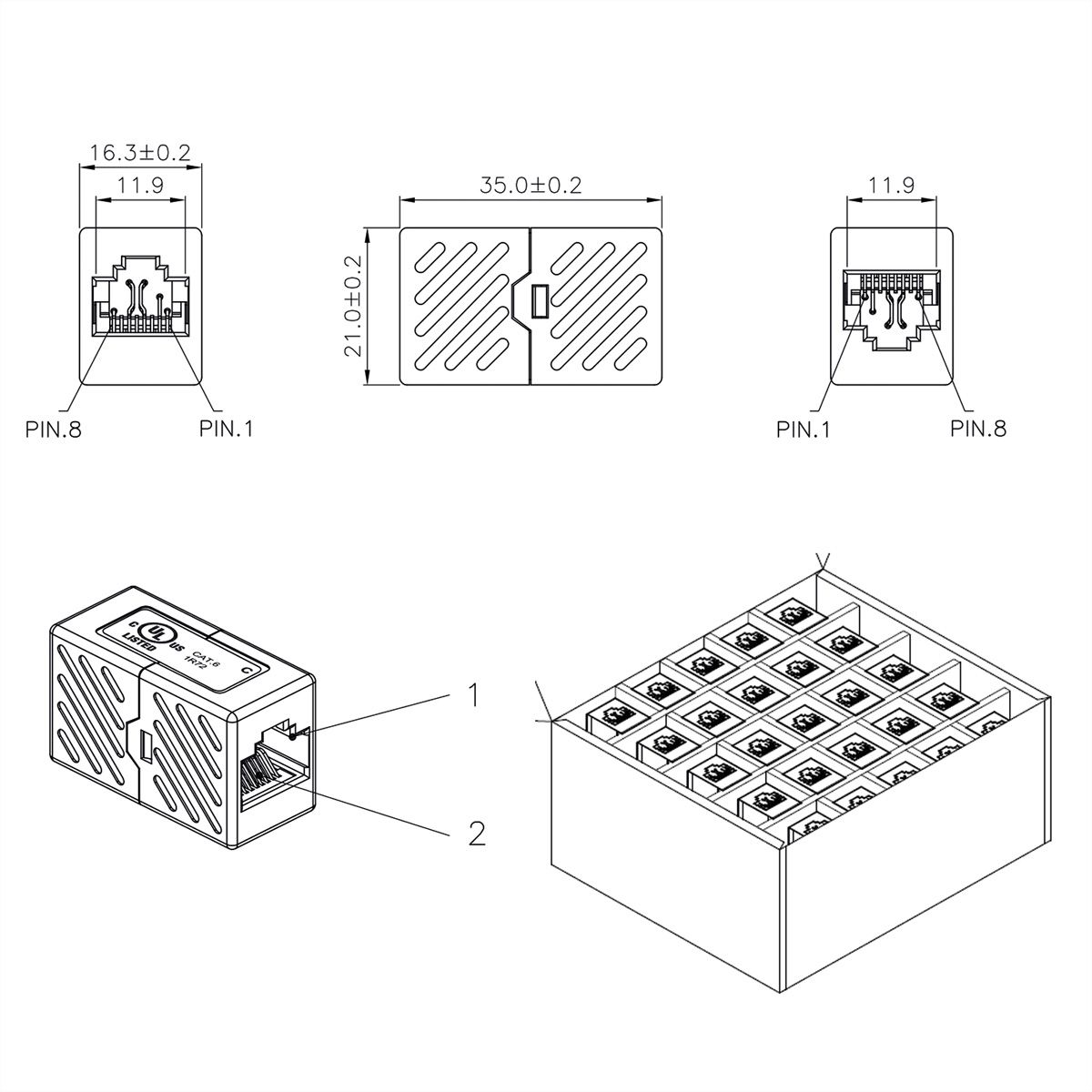 ROLINE RJ-45 Kupplungen ungeschirmt, Cat.6 (Class E), 25er Pack