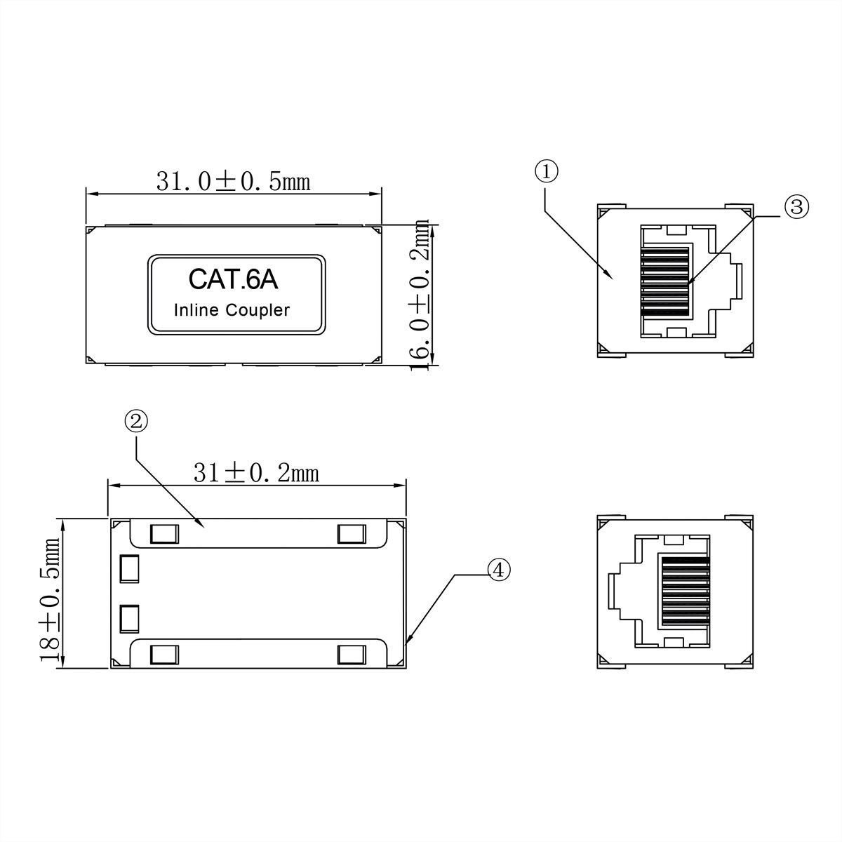 ROLINE RJ-45 Kupplung geschirmt, Cat.6A (Class EA), silberfarben