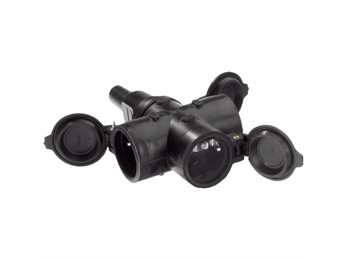 BACHMANN Vollgummi-Schutzkontakt, 3x Kupplung schwarz montierbar