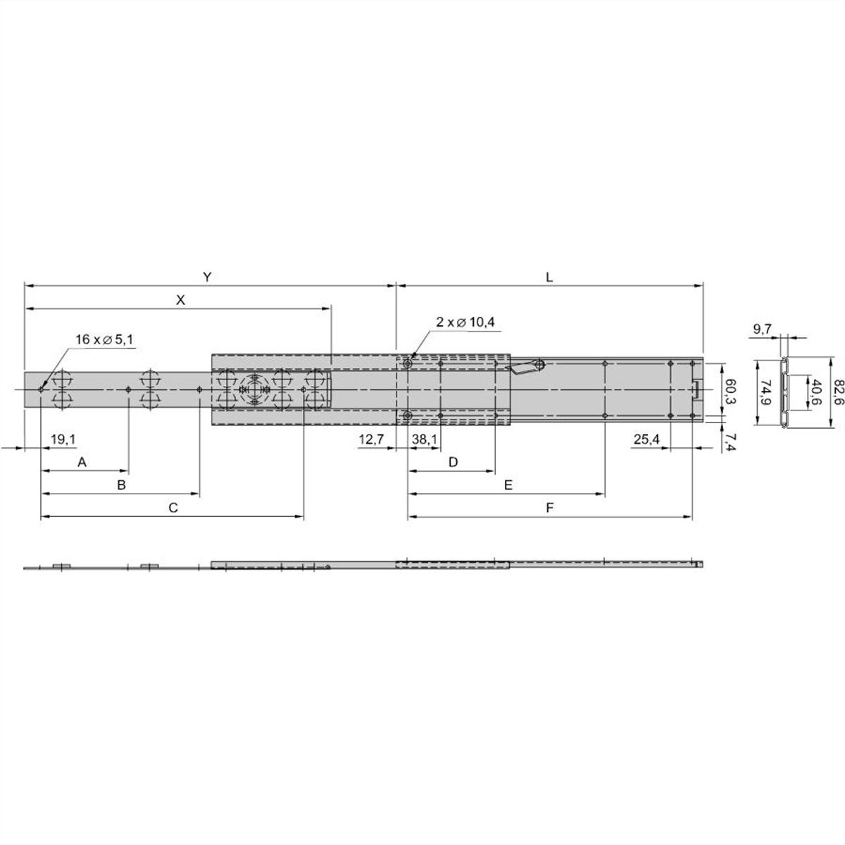 SCHROFF Universal 2 HE, schmale Teleskopschiene - TELESK.SCH.UNIV.2HE 610T (2X)