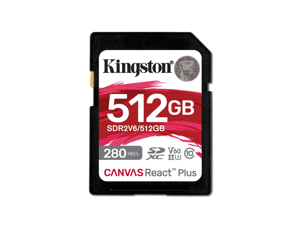Kingston Technology 512GB Canvas React Plus SDXC UHS-II 280R/150W U3 V60 for Full HD/4K