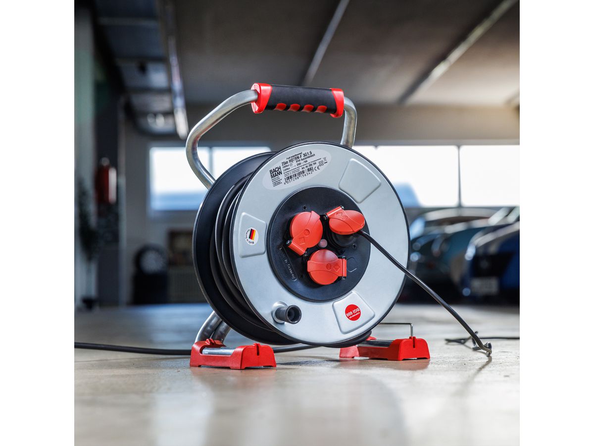 BACHMANN Profi-Kabeltrommel IronCoat 3xCEE7/3 H07RN-F 3G1,5mm² 25m