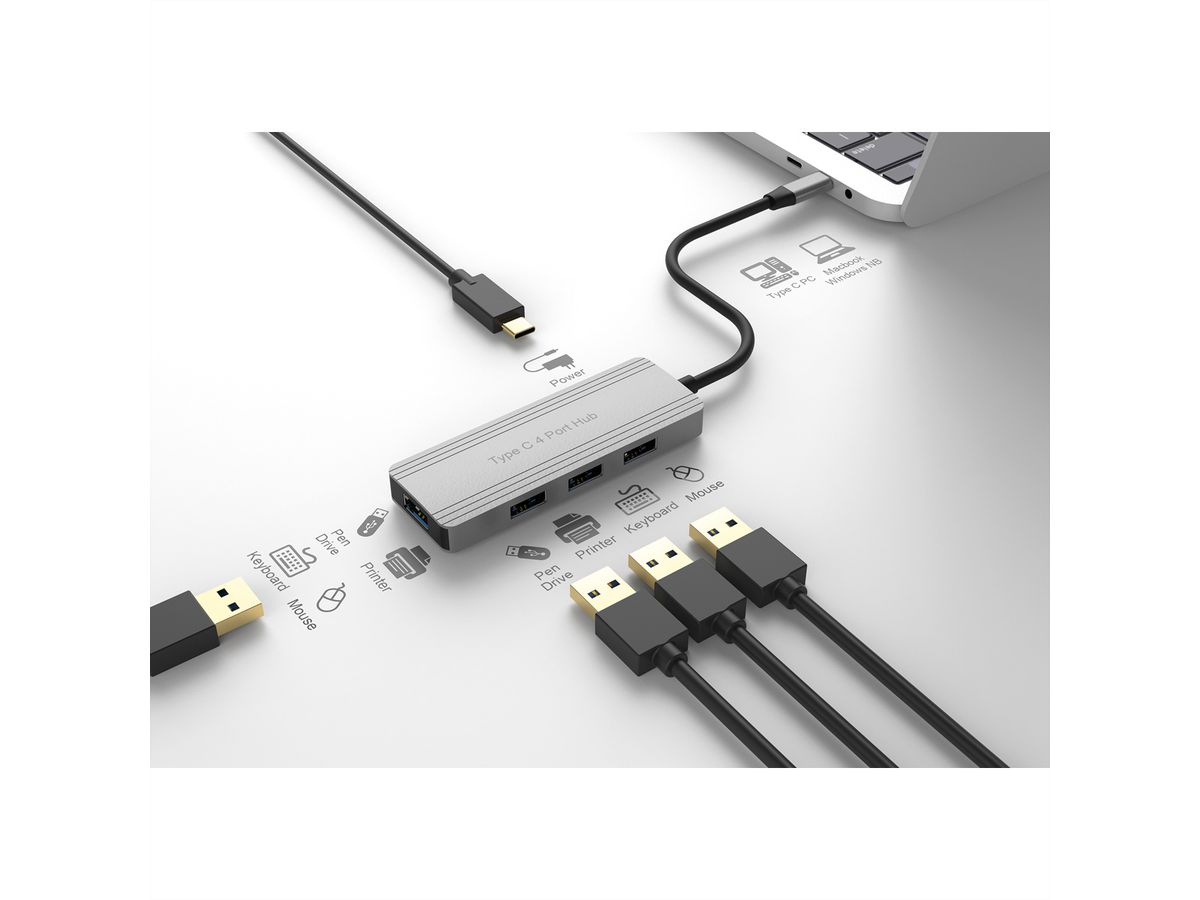 VALUE USB 3.2 Gen 1 Hub, 4fach, USB-C Anschlusskabel