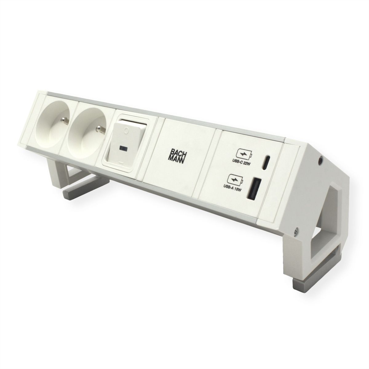 BACHMANN DESK2 ALU WHITE 2xUTE 1xUSB A/C 22W 1xSchalter 0,2m