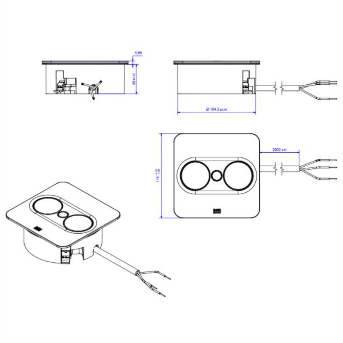 BACHMANN TWIST 2 1xCEE7/3 1xUSB A/C 22W 2,0m AEH Edelstahl-Optik eckig