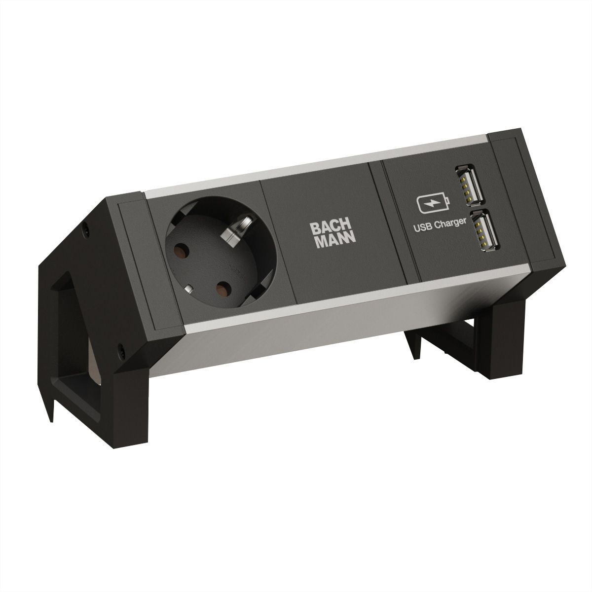 BACHMANN DESK2 ALU BLACK 1x Schutzkontakt 1x USB-Charger GST18