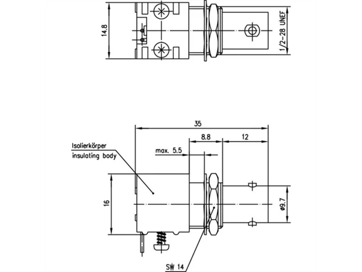 TELEGÄRTNER BNC-Einbaubuchse 50 Ohm, print abgewinkelt