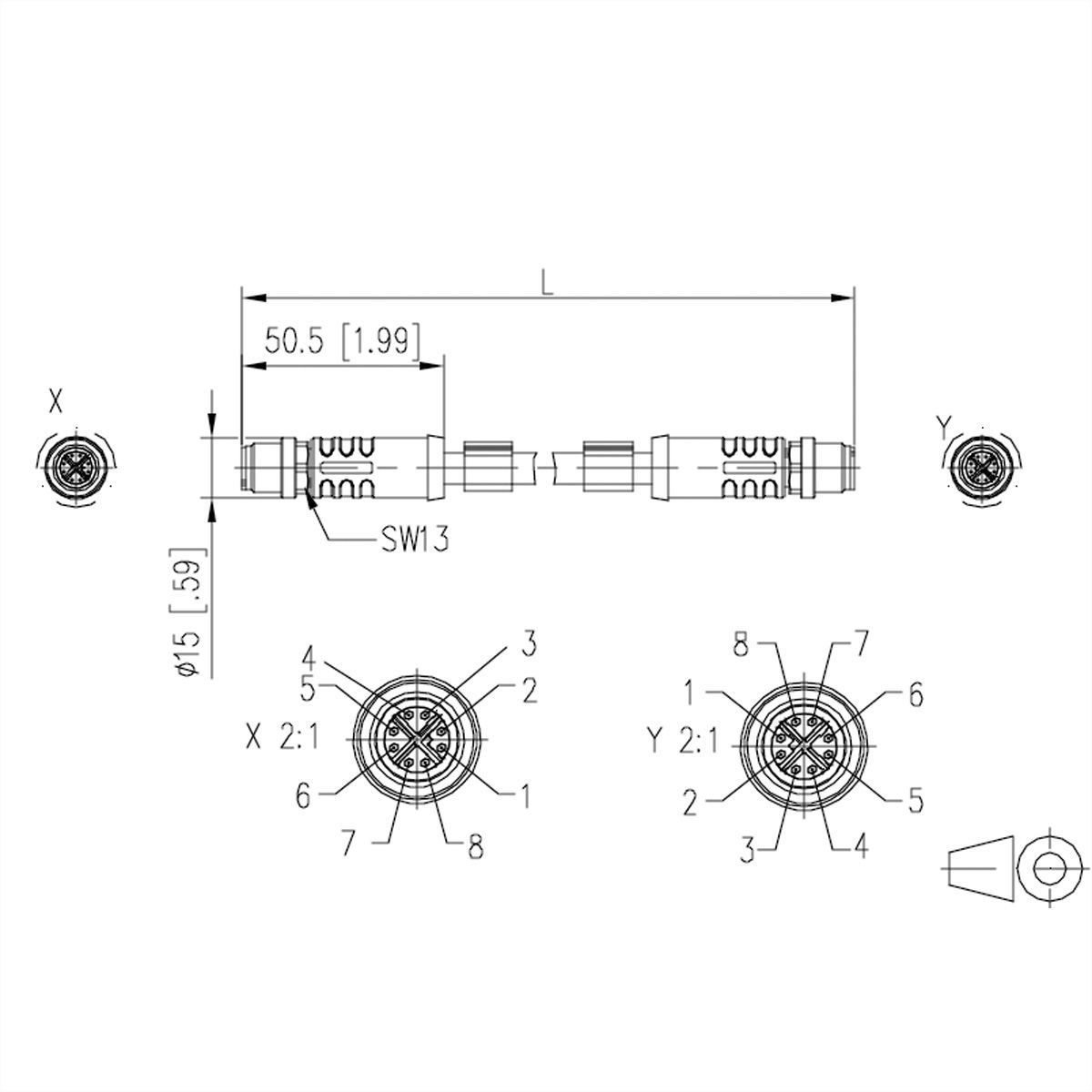 METZ CONNECT Verbindungsleitung M12 ST-M12 ST, 8-pol X-kodiert, gerade-gerade, Schleppkette, 5 m