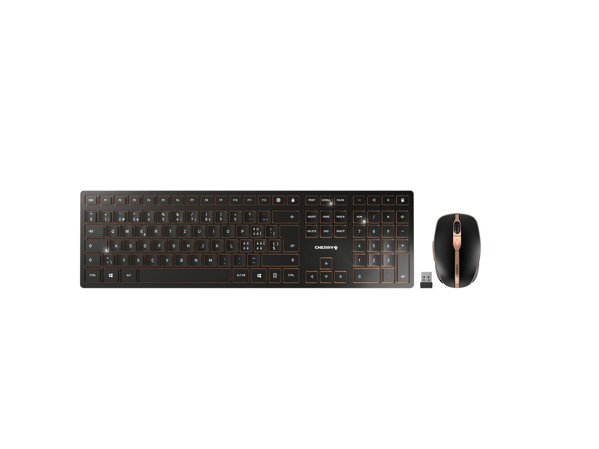 CHERRY DW 9100 SLIM Tastatur Maus enthalten Universal RF Wireless + Bluetooth QWERTZ Schweiz Schwarz