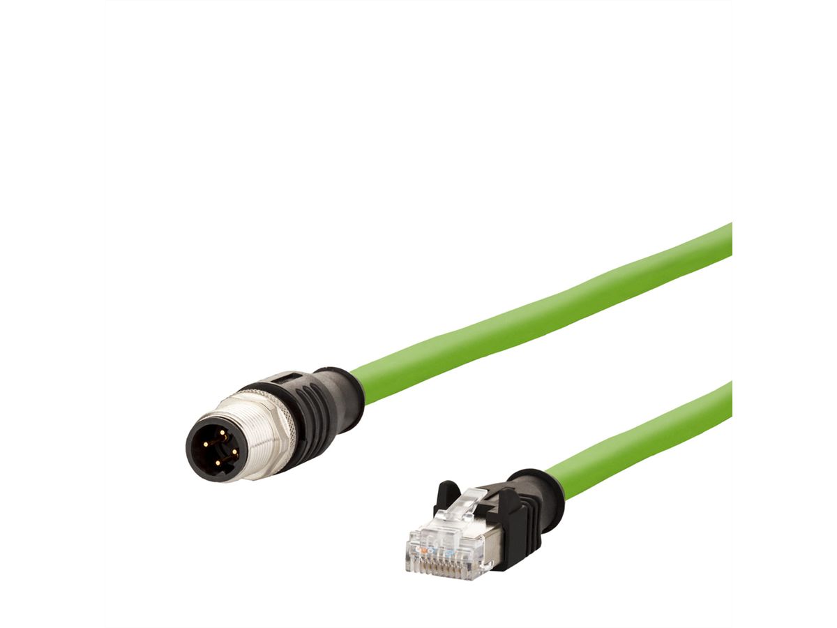 METZ CONNECT Verbindungsleitung M12 ST-RJ45 ST, 4-pol D-kodiert, gerade-gerade, Schleppkette, Torsion, 2 m