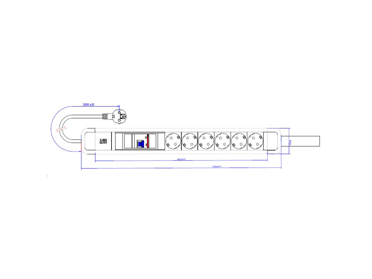 BACHMANN PRIMO 2 6xCEE7/3 1xFI mit Schlaufe 2,0m CEE7/7