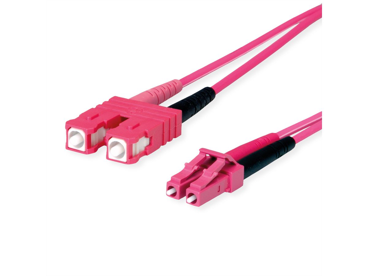 TELEGÄRTNER LWL Adapterkabel 2x G50/125 OM4, 1x SC Duplex - 1x LC Duplex, violett, 5 m