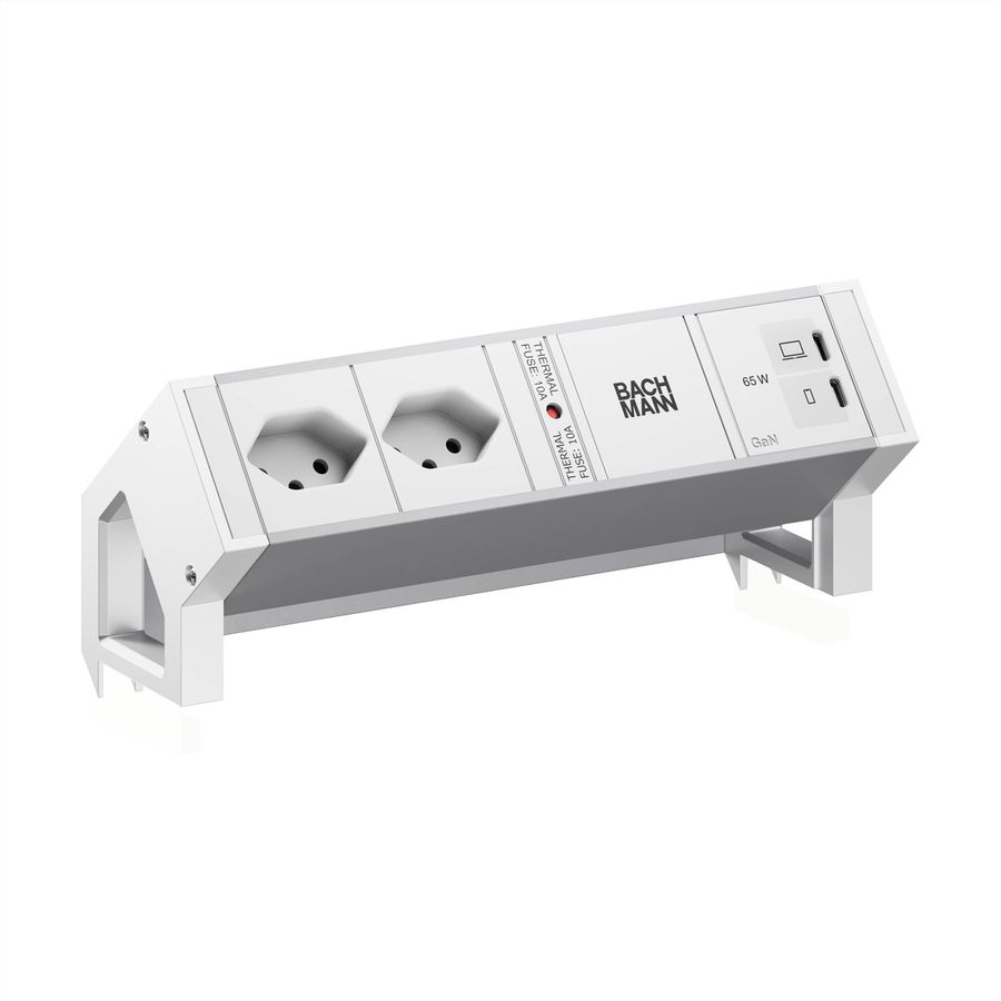 BACHMANN DESK2 ALU WHITE 2xCH 90°, 1xUSB C/C 65W L=0,2m RAL9010