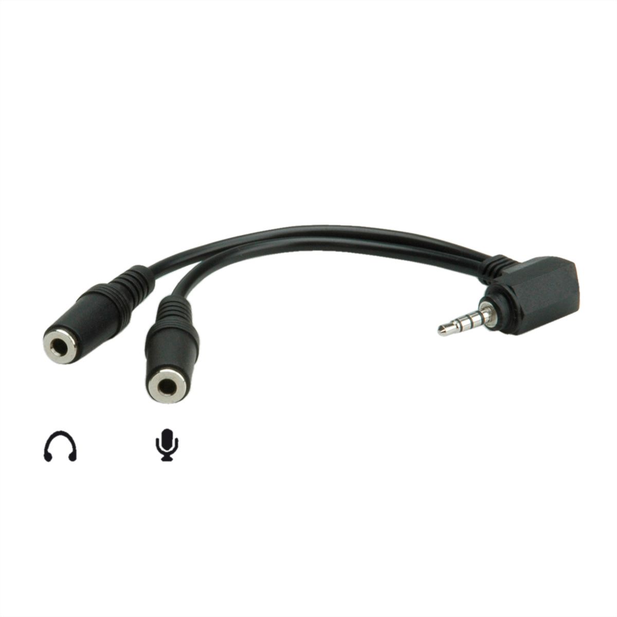 ROLINE 3,5mm Adapter 4polig (Mikrofon+Lautsprecher), schwarz, 15 cm