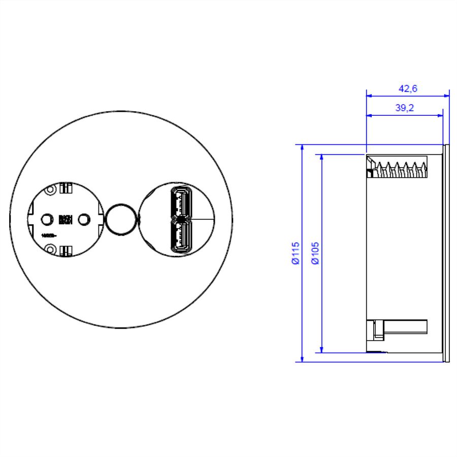 BACHMANN TWIST 1x Schutzkontakt, USB-Charger, GST18-Stecker, chrom, 0,2 m