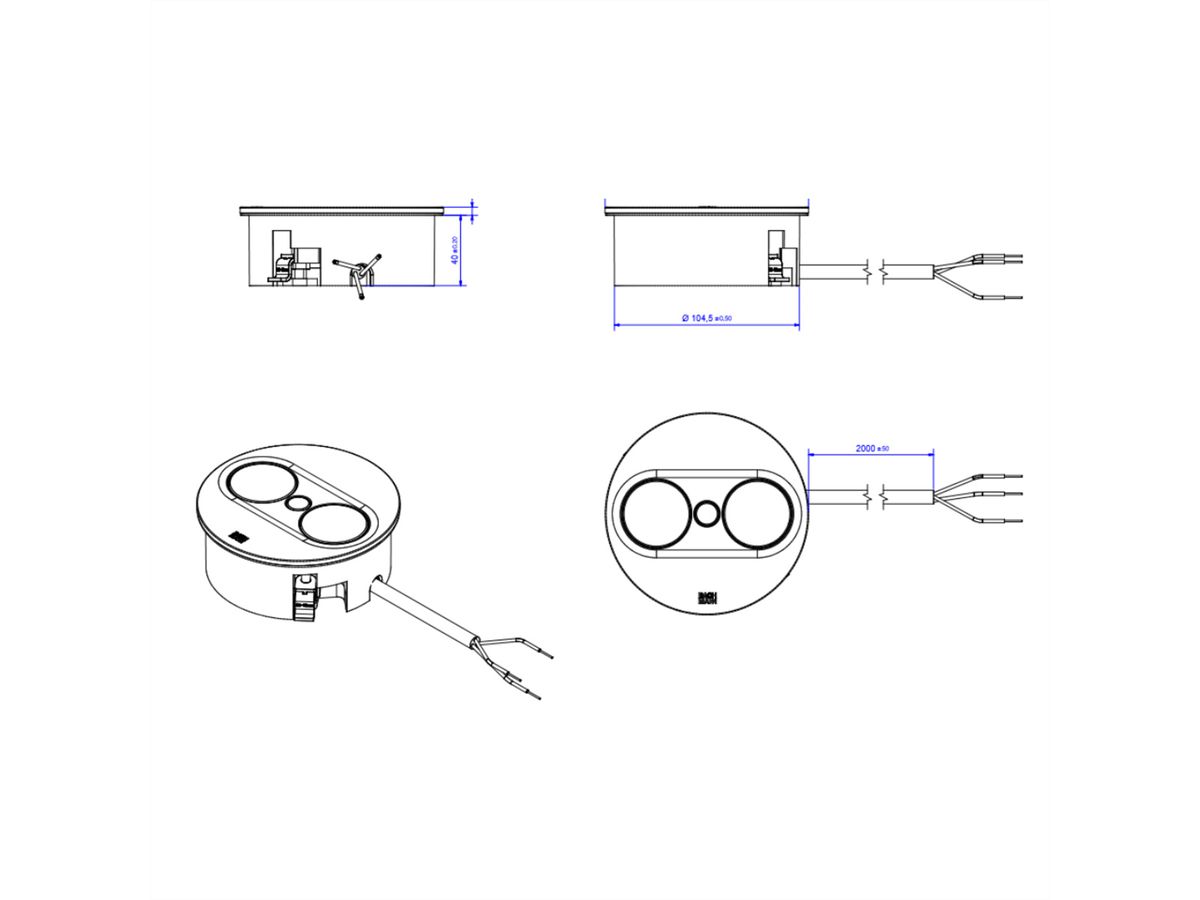BACHMANN TWIST 2 1xCEE7/3 1xUSB A/C 22W 2,0m AEH RAL9005 30GE rund