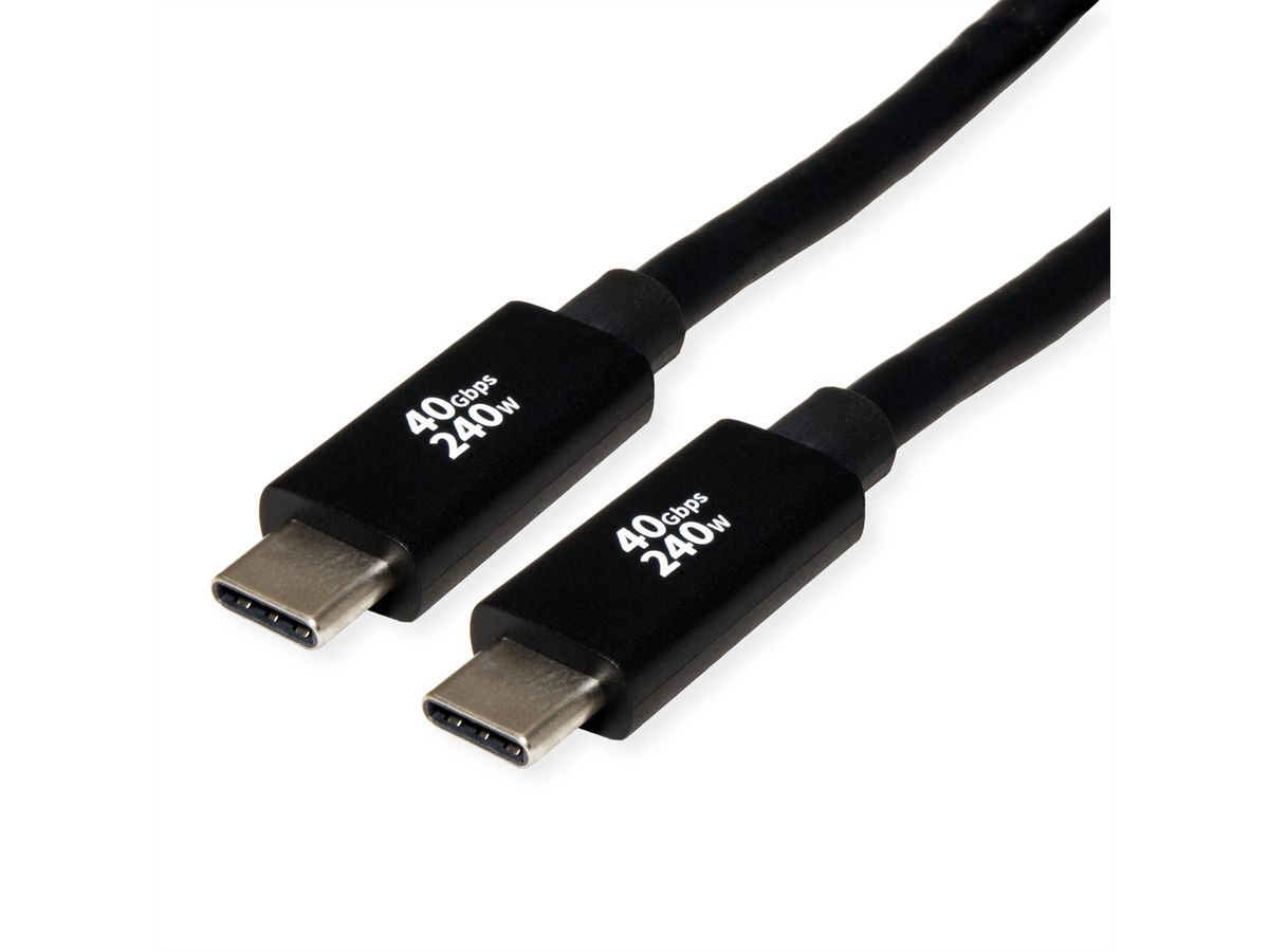 ROLINE USB4 Gen3x2 Kabel, C–C, ST/ST, 40Gbit/s, 240W, schwarz, 2 m
