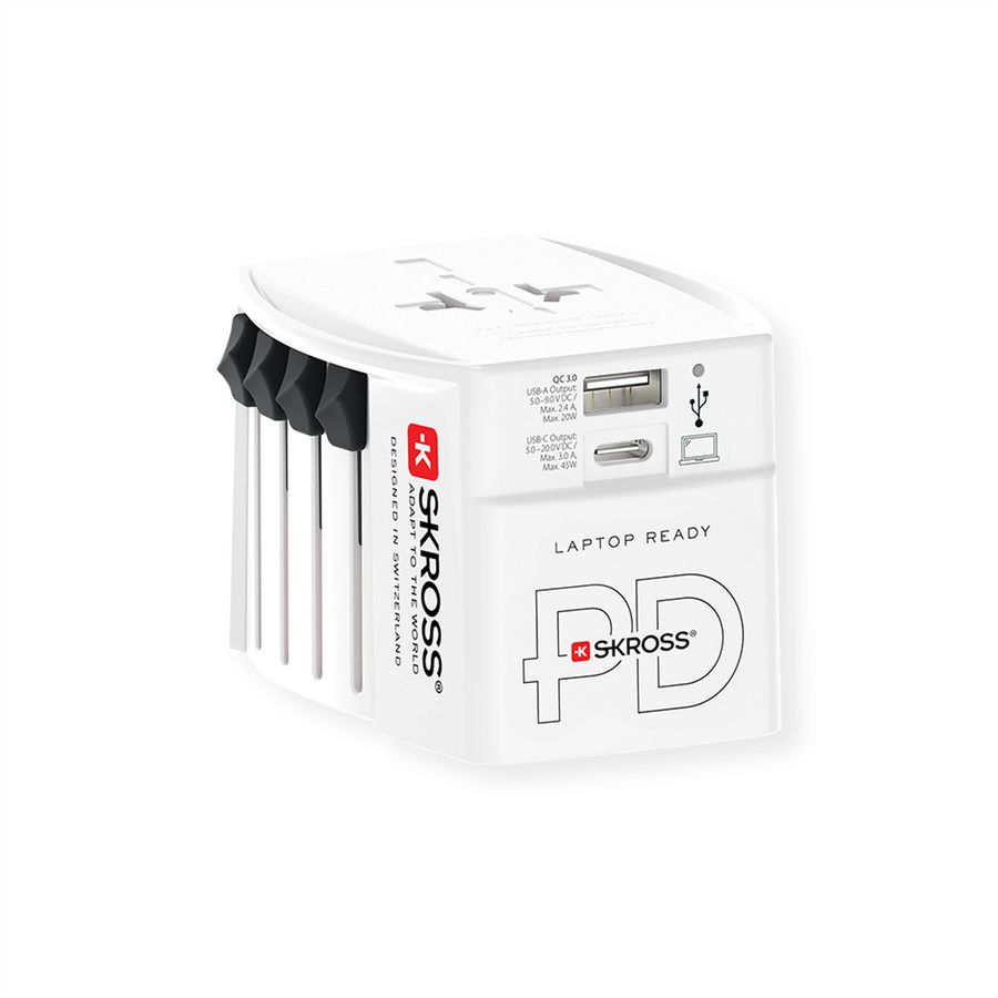 Skross MUV USB A/C 45PD Reiseadapter mit USB-C Kabel, Weltweit